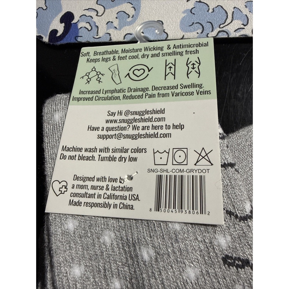 Snuggle Shield Luxe Protection Bamboo Compression Socks Gray Polka Dot 10-15mmHg - Picture 3 of 6
